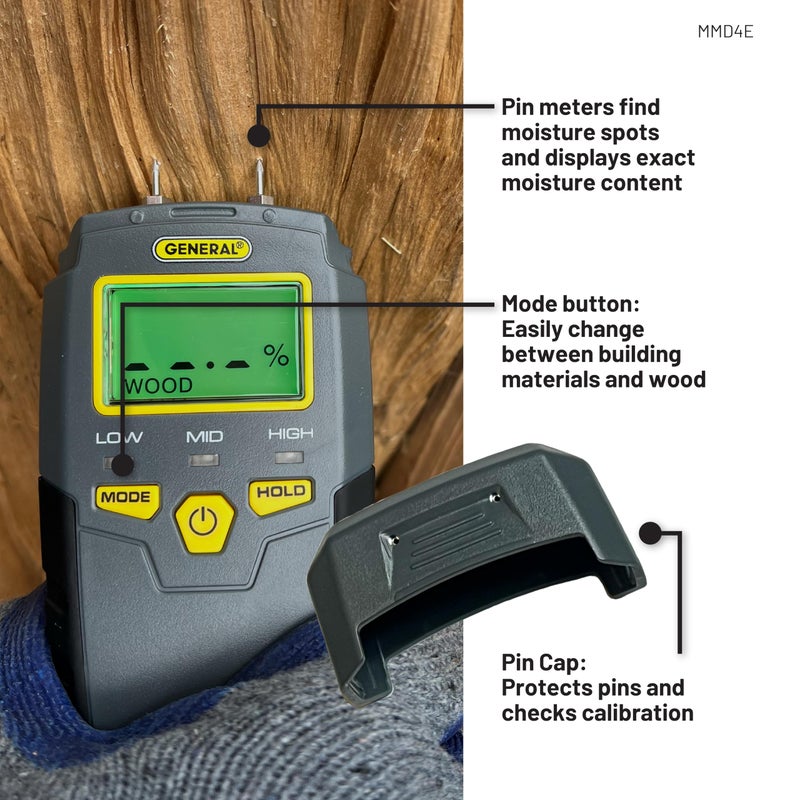 General Tools MMD4E Digital Moisture Meter, Water Leak Detector, Moisture Tester, Pin Type, Backlit LCD Display With Audible and Visual High-Medium-Low Moisture Content Alerts, Grays - Image 5